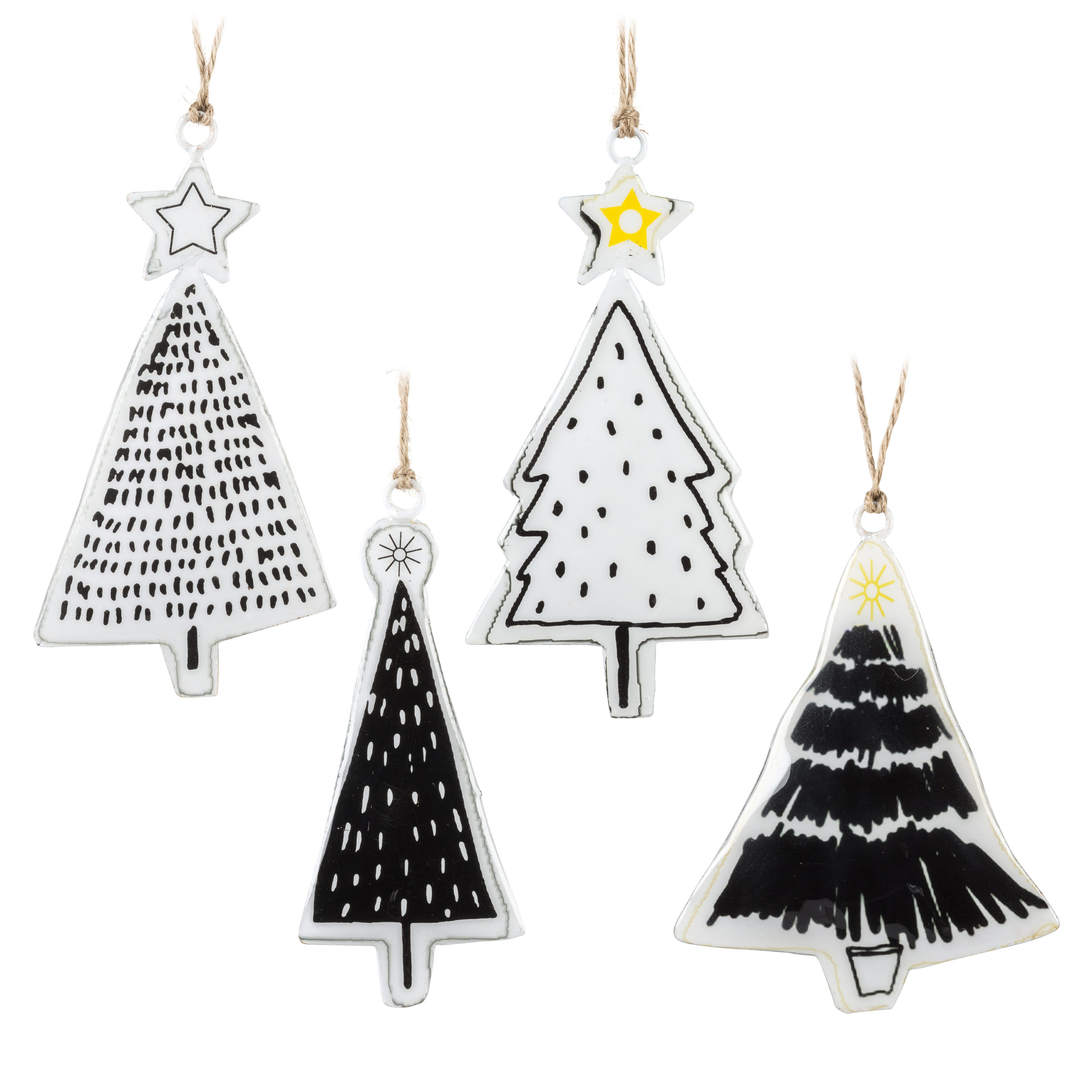 Modern Tree Ornaments, 4 Assorted