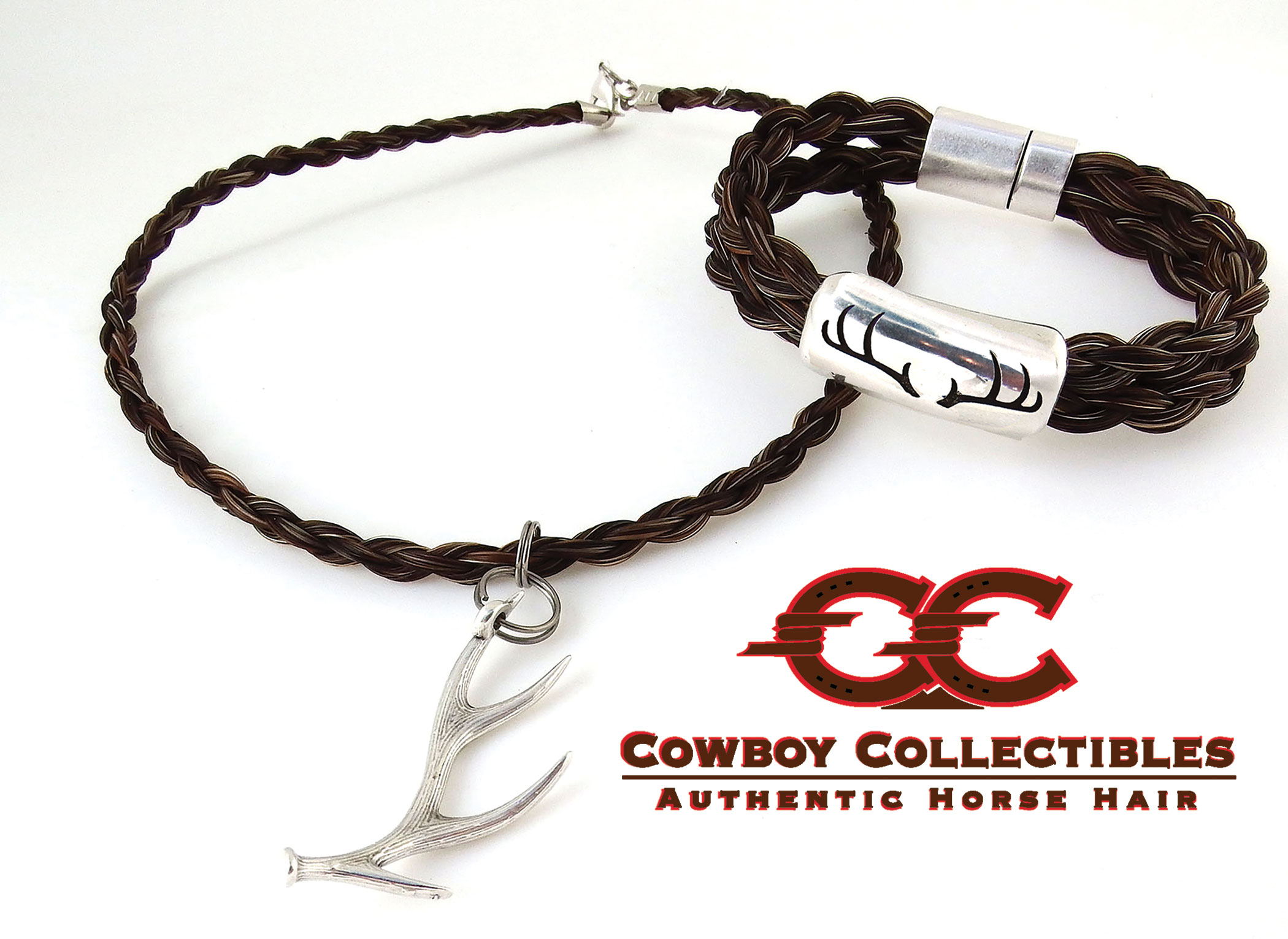 Herd Bull American Elk Antler Pendant and Bracelet