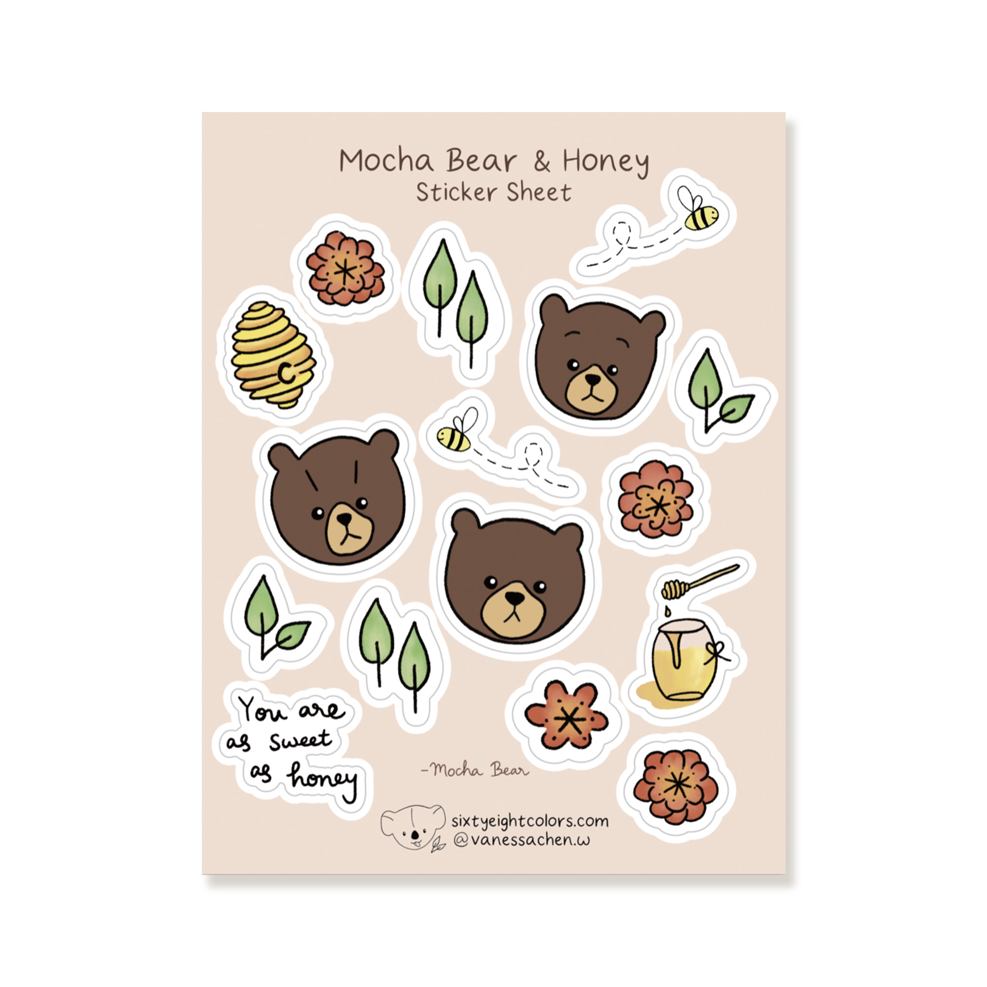 Mocha Bear Sticker Sheet 
															/ Sixtyeightcolors							