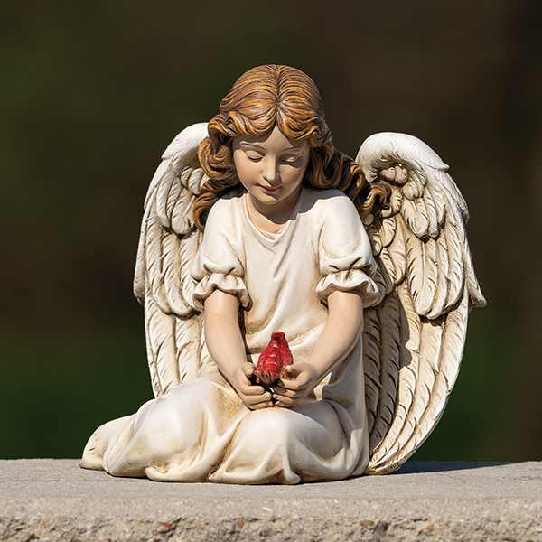 Angel with Cardinal Garden Statue. Roman.
