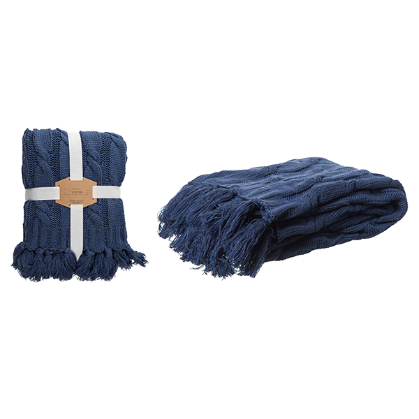 Chunky Knitted Midnight Throw with Tassels